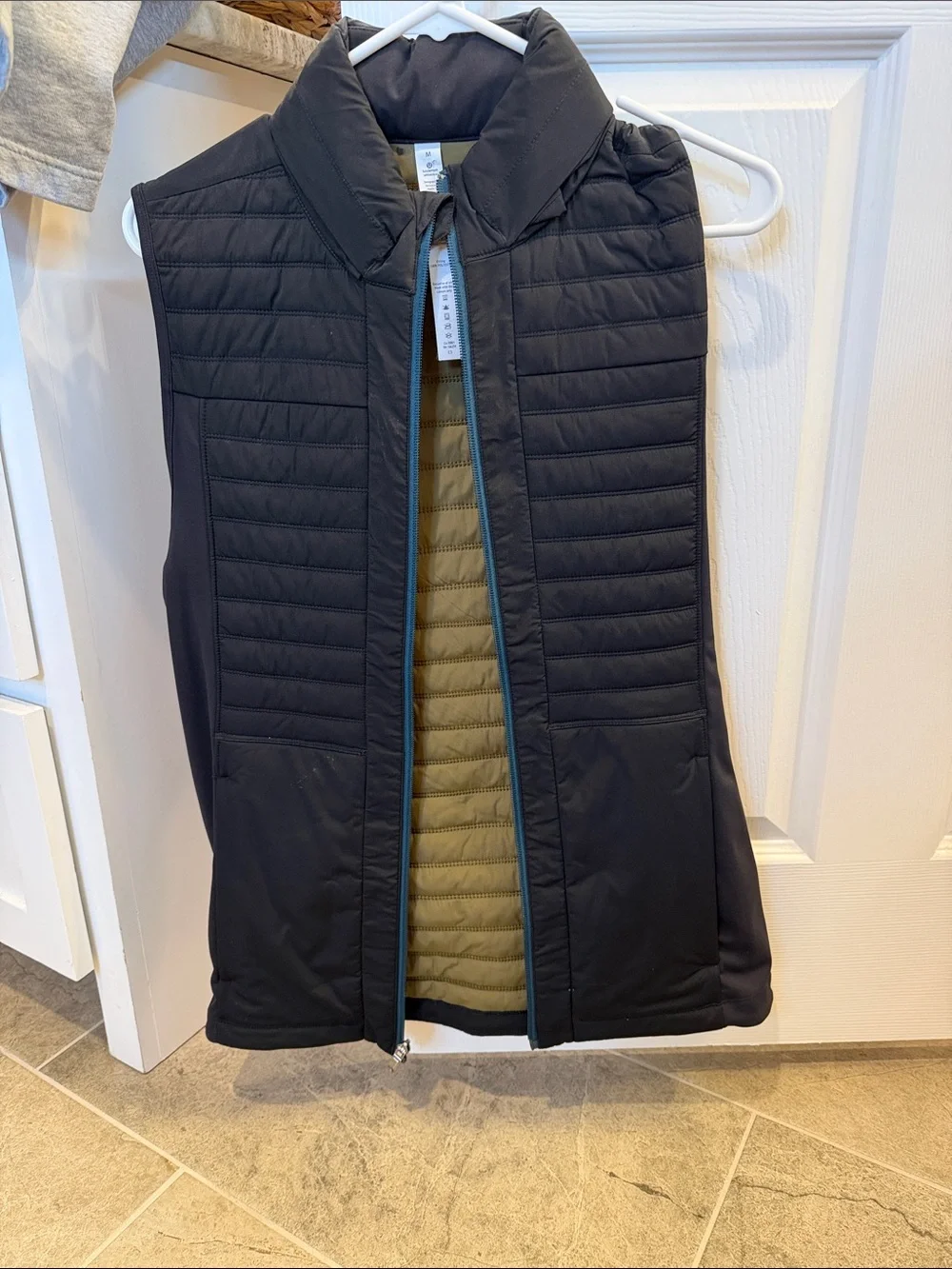 lululemon athletica Black Quilted Vest with Olive Lining